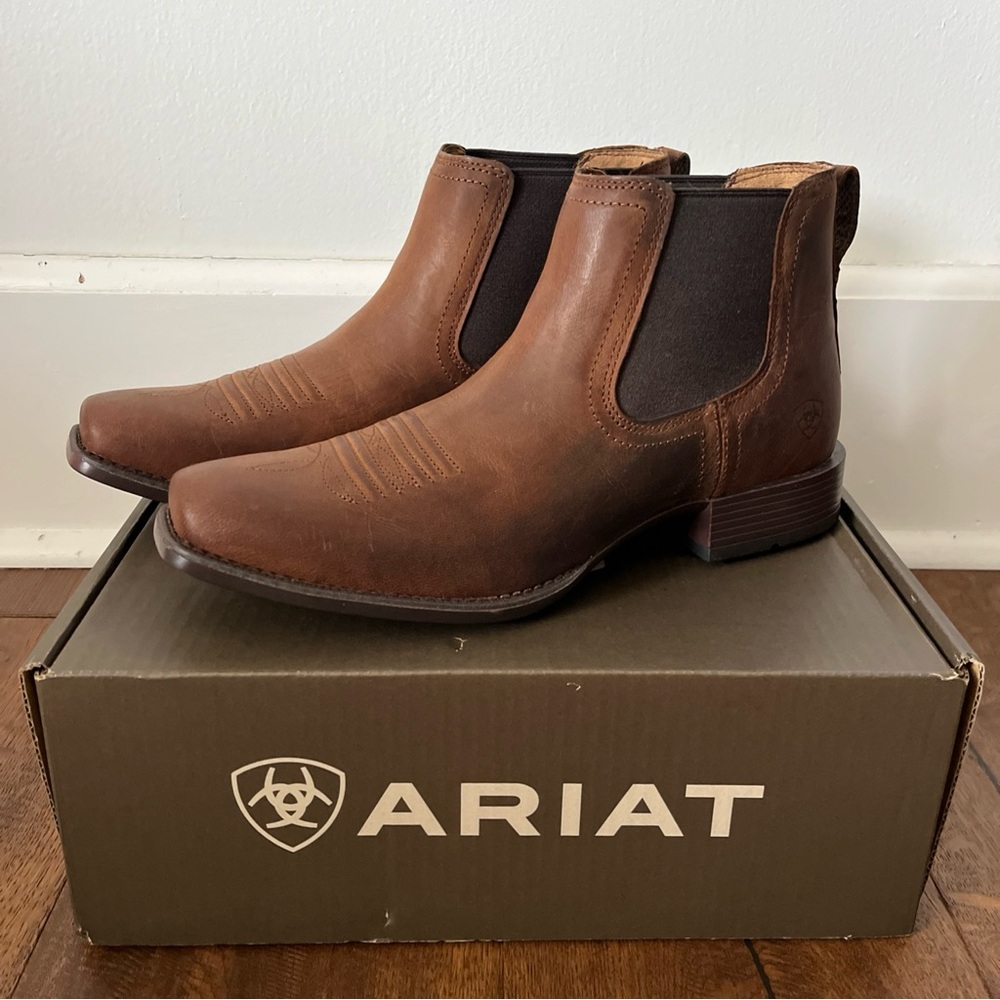 Ariat Booker Ultra Square Toe Short Western Boots Brown Mens 10 D Ankle Cowboy